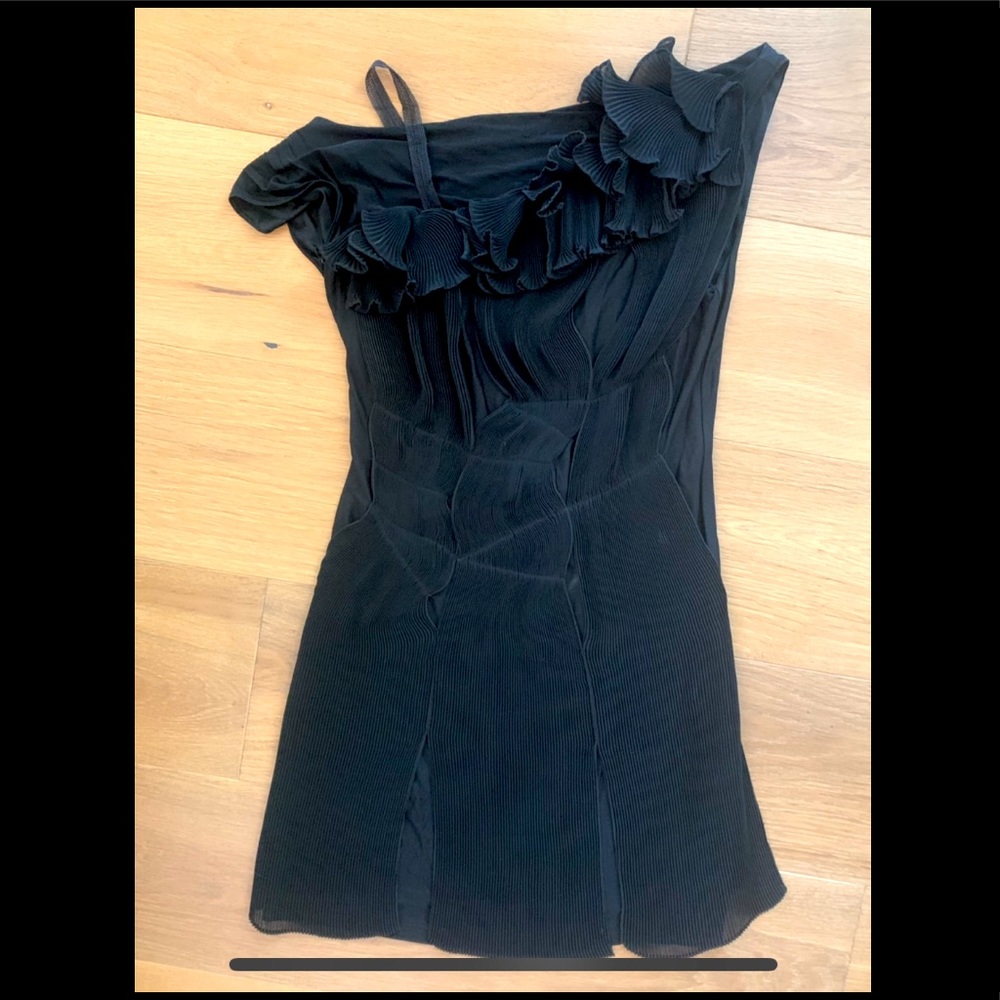 BCBG Runway collection black asymmetrical mini dress